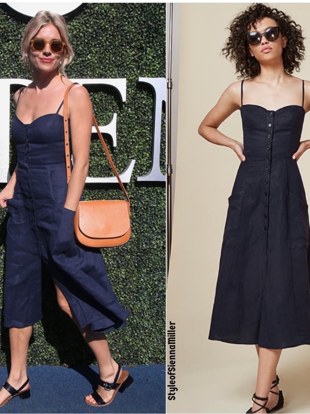 Reformation Canon Button-Front Strap Navy Dress